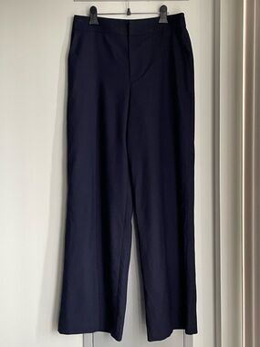 CLUB MONACO Wide-Leg Wool Blend Navy Trouser Pants